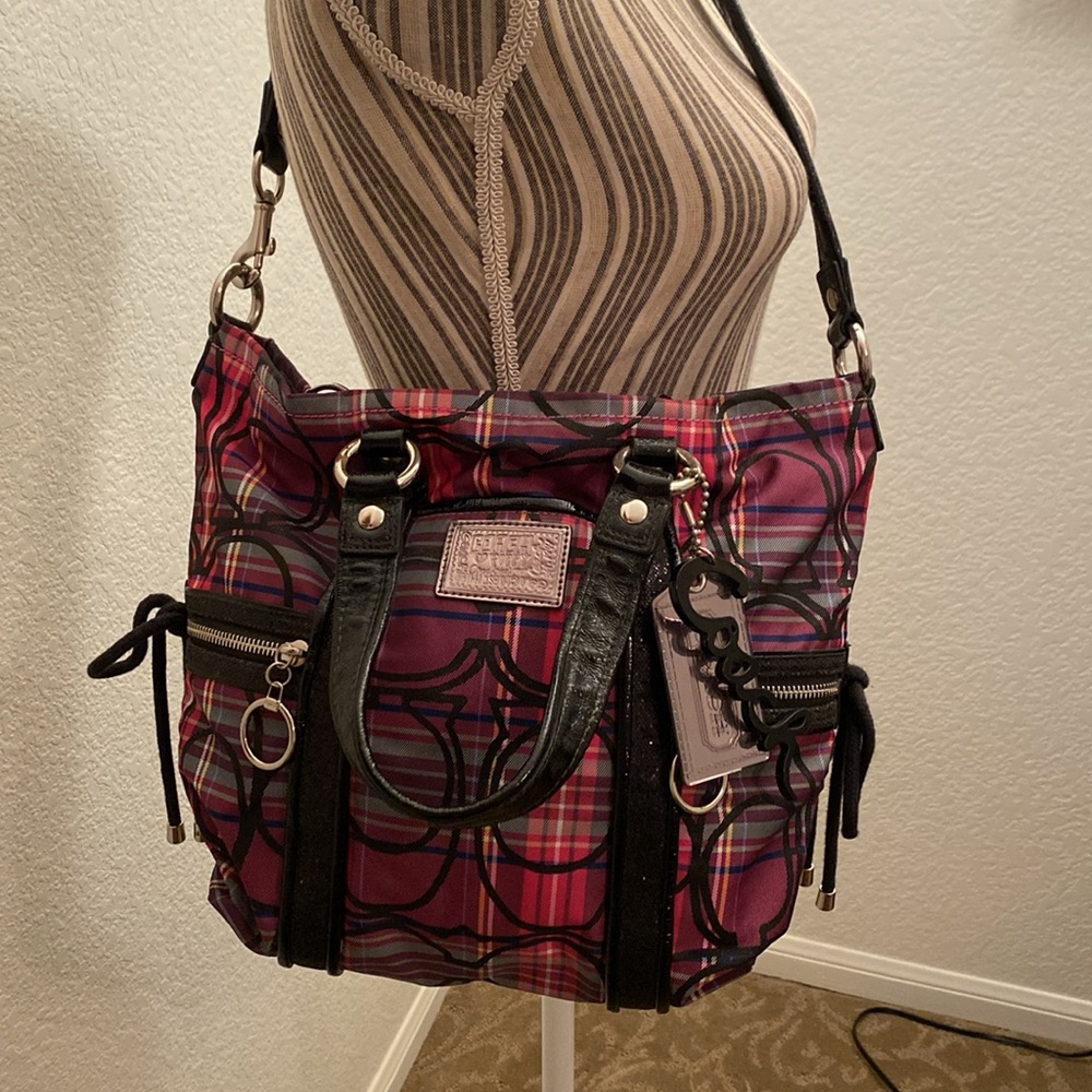 Coach poppy pink tartan shoulder bag